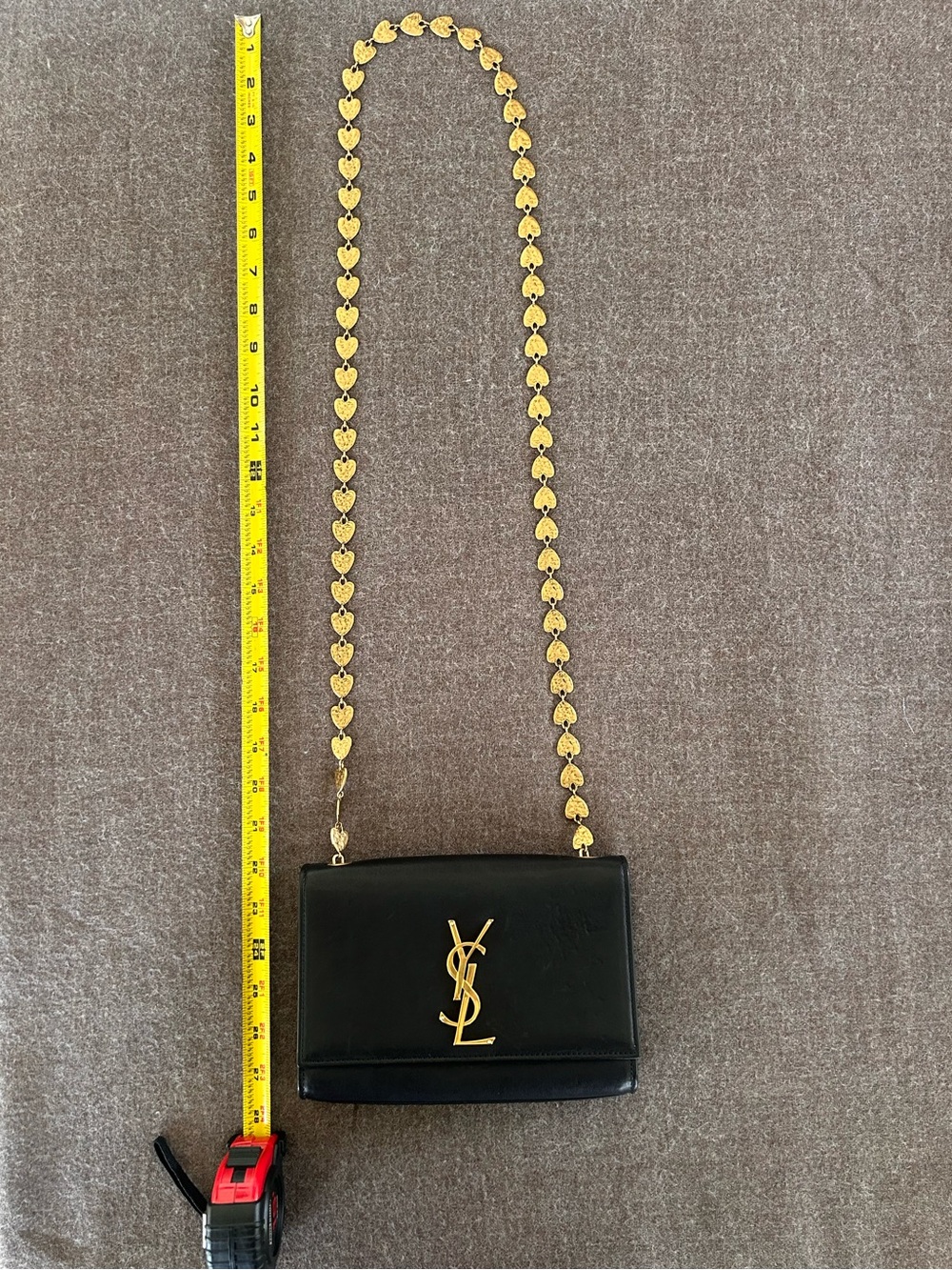 Rare Saint Laurent YSL Black Leather Heart Chain Kate Bag - Picture 10 of 15